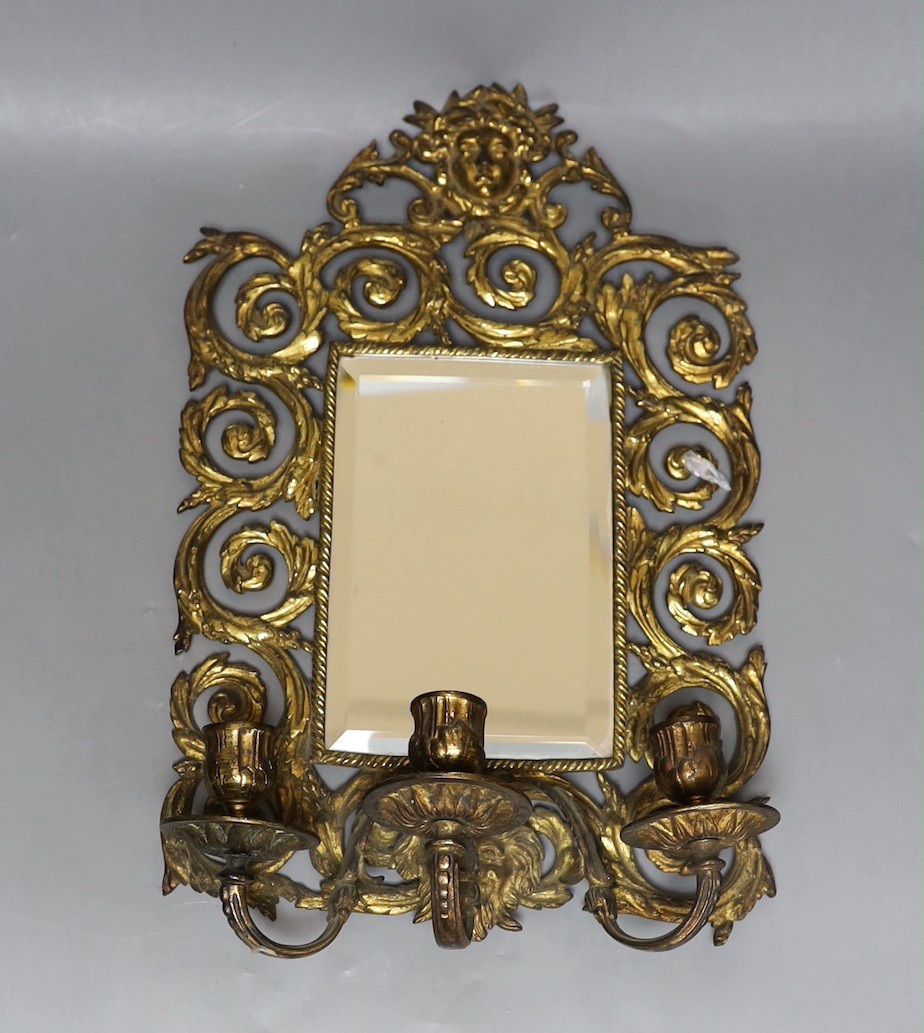 A late 19th century small brass framed girandole 41cm long